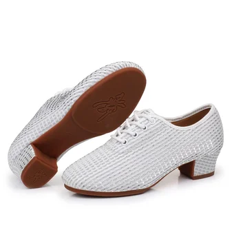 Damen-Tanzschuhe, gestrickte Lehrerschuhe, weiche Sohle, niedriger Absatz, lateinamerikanische