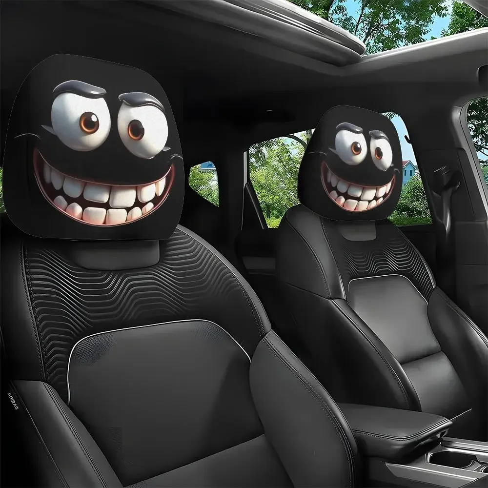 2 Stück Smiley-Gesicht bedruckter Auto-Kissenbezug, weich