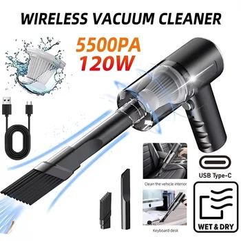 1 x kabelloser Staubsauger, 120 W, hohe Leistung, schwarz, doppelt verwendbar für Zuhause und Auto