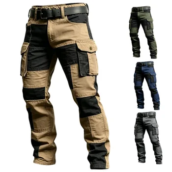 Baumwoll-Cargohose für Herren, Khaki, lässige taktische Jogginghose, Cargohose mit mehreren Taschen, modische