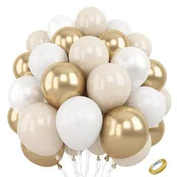 Weiße Sand-Latex-Luftballons, 25,4 cm, Boho-Sand, weißes Metall, Chrom-Gold-Luftballons (40 Stück)