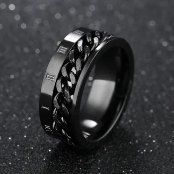 Römische Ziffern Edelstahl Kette Rotierenden Angst Schwarz Ringe Für Männer Zappeln Metall Spinner Knuckle