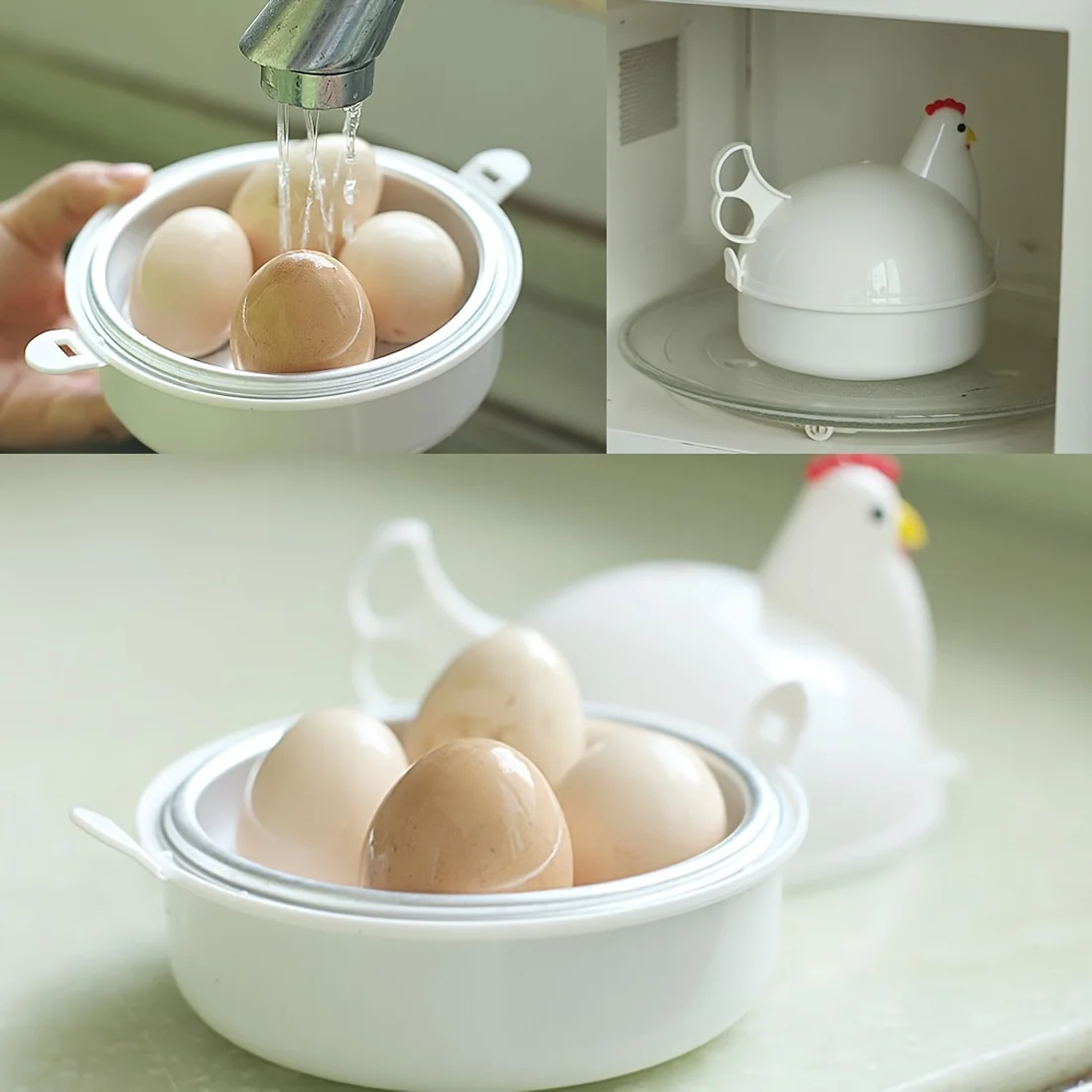 Neue schöne Huhn geformt Eierkocher Dampfer 4 Eier 1 Ei – Bild 3