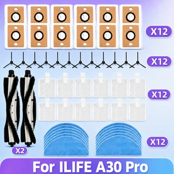 Kompatibel für (ILIFE A30 Pro) Staubsaugerteile, Hauptwalze, Seitenbürsten, HEPA-Filter, Mopptuch