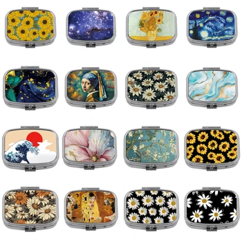 Van Gogh Art Mini-Pillendose mit 2 Fächern, Medikamenten-Pillen-Organizer, tragbarer