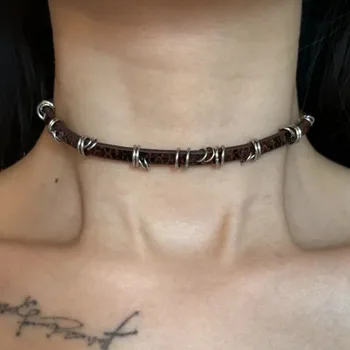 Y2K Mode Gothic Leder Kette Choker Halskette für Frauen Männer Trendy Vintage Goth Halloween Kragen Schmuck