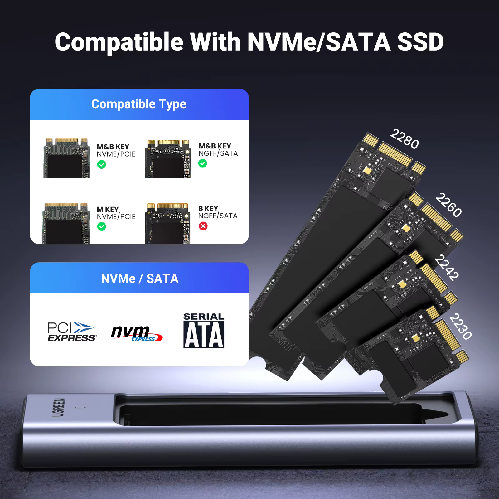 UGREEN M.2 NVMe SATA SSD Gehäuse Adapter 10Gbps USB 3,2 Gen2 – Bild 3