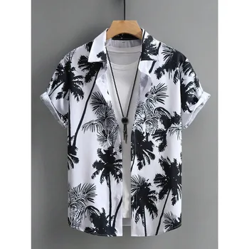 Hawaiihemd für Herren, bedruckt, lässig, dünn, Strand, schlank, modisches Hemd, hochwertig, luxuriös, schwarz