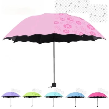 Tragbarer kreativer wasserblühender Regenschirm, manuell, schwarze Beschichtung, UV-Schutz, Sonne, Regen