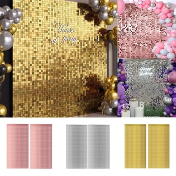 3er-Pack Party-Glitzer-Folienvorhang-Hintergrunddekorationen, Silber, Roségold, Party-Vorhang für Geburtstag