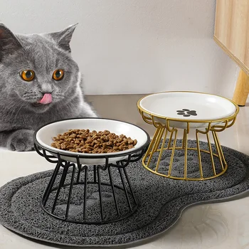 Haustier Keramik Schüssel Nordic Hohe Fuß Keramik Katze Futter Schüssel Snack Kann Platte Anti Umkippen