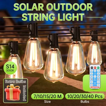 LED-Solar-Lichterketten für den Garten, wasserdichte Solar-Lichterketten im Edison-Retro-Stil, Weihnachts