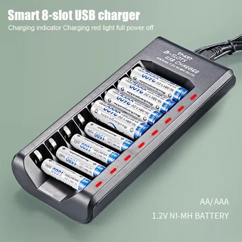 Wiederaufladbares Batterieladegerät, USB-Ausgang, 8 Steckplätze, schnelles Laden, Kurzschlussschutz für 1,2 V