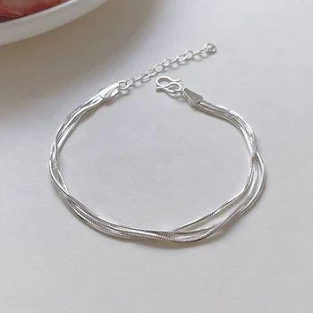 Mode 925 Sterling Silber Armbänder für Frauen Einfache Koreanische Multi Layer Spule Einstellbare Armbänder
