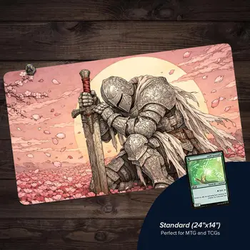 Glamouröse Ritter- und Kirschblüten-TCG-Spielmatte 35x60cm Magic Card Battle Mat Rutschfeste Spielmatte