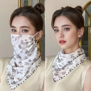 Sonnenschutz-Blumenschal für Damen, verstellbarer Schutz für das Gesicht, Chiffon-Druckmaske