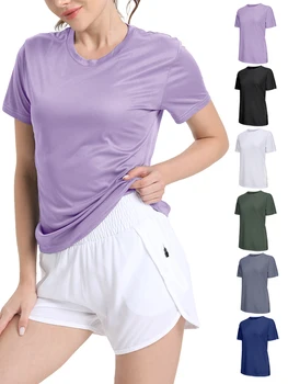 Einfarbiges, ultraleichtes, schnell trocknendes Sport-T-Shirt für Damen, atmungsaktiv, leicht