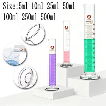 Labor Messzylinder Set 5ml 10ml 25ml 50ml 100ml 200ml 500ml, dickes Glas Messzylinder Kit für Laborbedarf