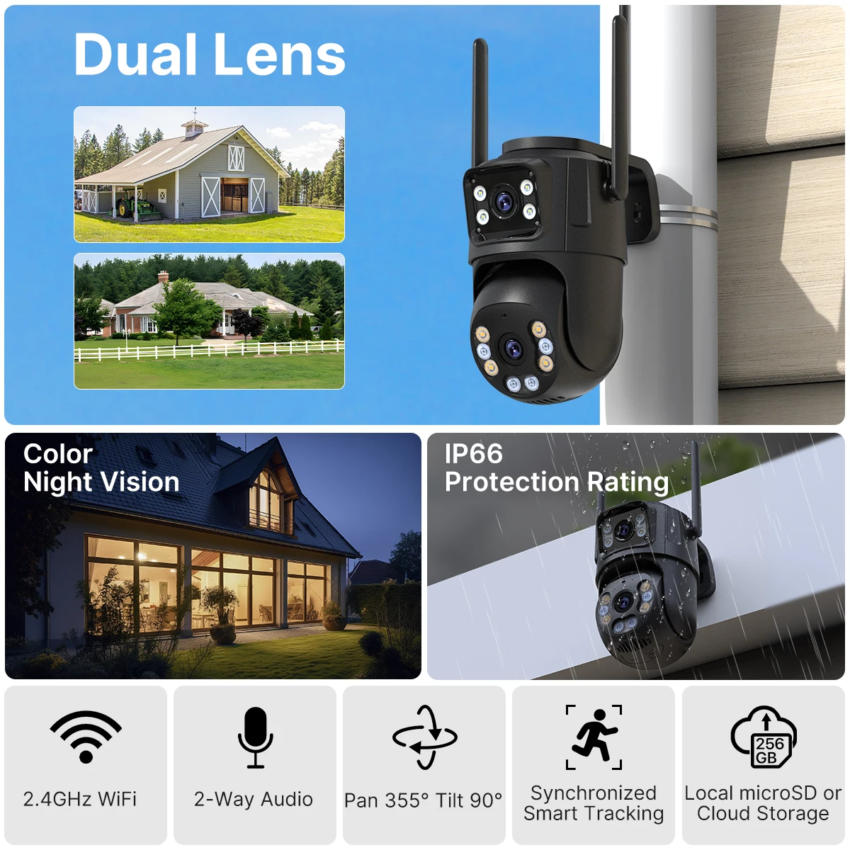 4K 8MP HD Wifi PTZ Kamera Outdoor 4MP Dual Objektiv Dual – Bild 2