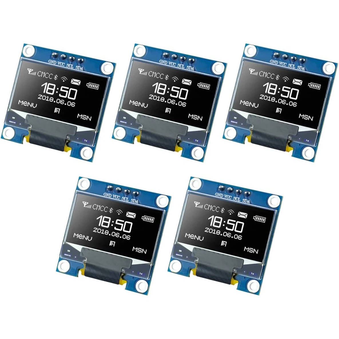 5 Stück 0,96 Zoll OLED-Displaymodul 128x64 Pixel I2C IIC