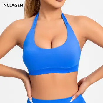 NCLAGEN Impact Sport-BH für Damen, nahtloses Neckholder-Top, hohe Unterstützung, Push-up, offener Rücken