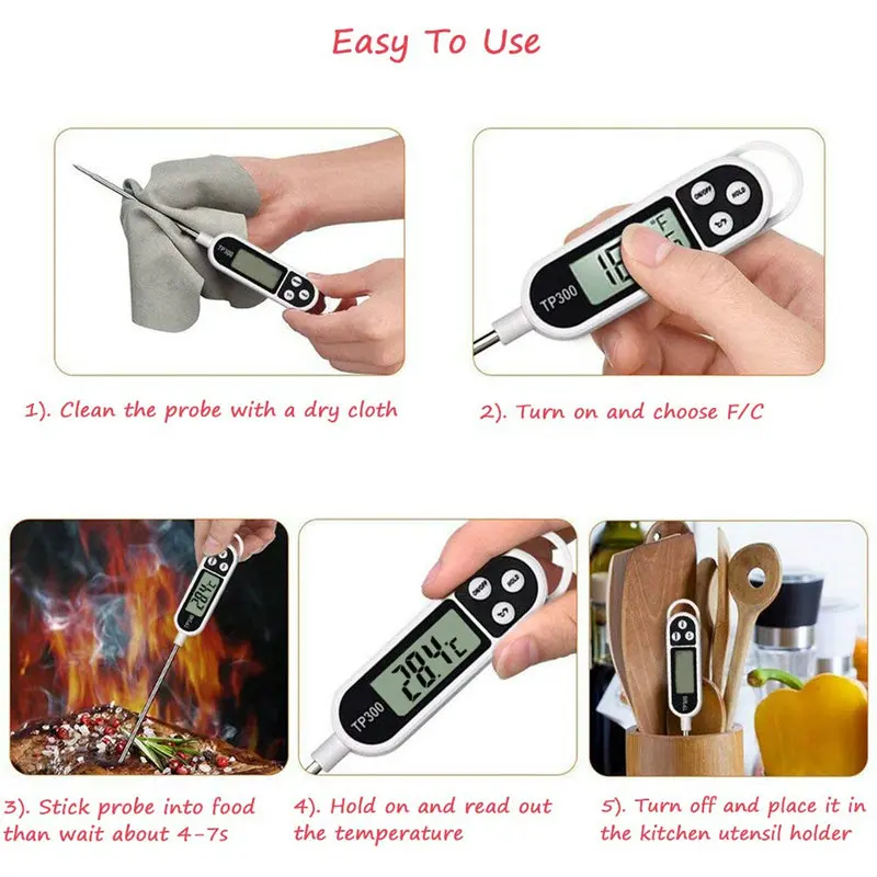 Lebensmittelthermometer TP300 Digitales Küchenthermometer zum – Bild 5