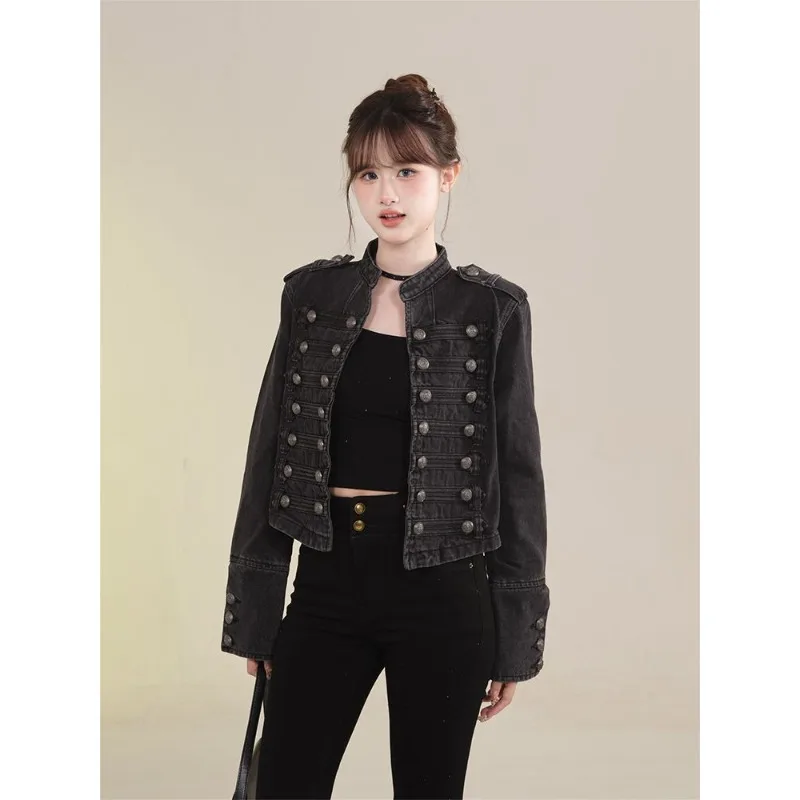 Damenbekleidung Kurzmantel Neue Jeansjacke Retro-Knopfdesign – Bild 3