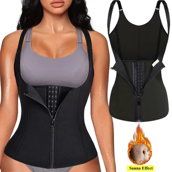 Taillentrainer-Tanktop für Damen, Reißverschluss, Body Shaper, Bauchkontrolle, ärmelloses Top