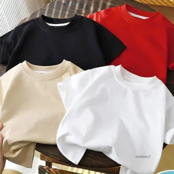 2023 kinder Baumwolle Kurzarm Weiß Rot Schwarz T-shirt Mädchen Sommer Baby Kleidung Kinder Jungen Tops