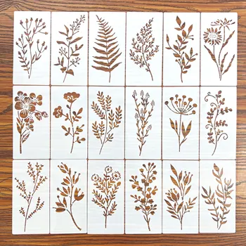 **18 Stück DIY-Blumen-Malschablonen, wiederverwendbare Kunststoff-Vorlagen für Holz, Stoff, Papier
