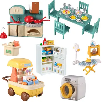Puppenhaus-Möbelset Puppenhaus Badezimmer/Küche/Kühlschrank/Waschmaschine Wäscherei Kinder Puppenhaus Miniatur
