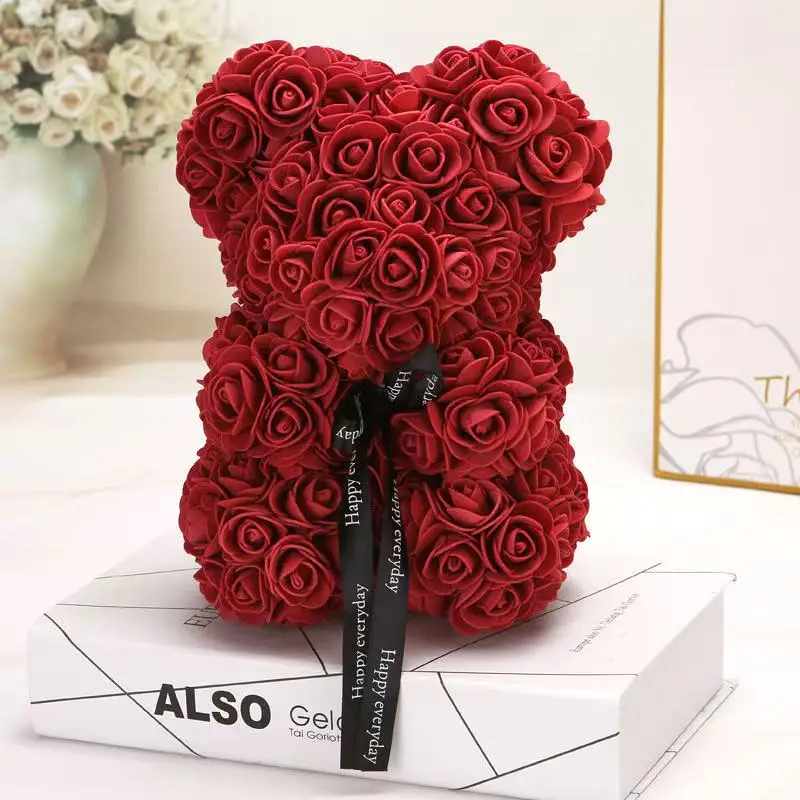 25 cm künstlicher Teddy-Rosen-Blumenbär mit Box, romantisches – Bild 6