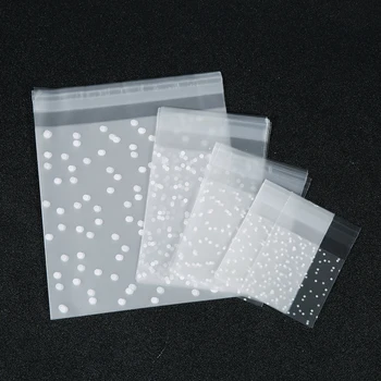 Transparente Zellophanbeutel aus Kunststoff, gepunktet, für Süßigkeiten, Kekse, Geschenktüte (100 Stück)