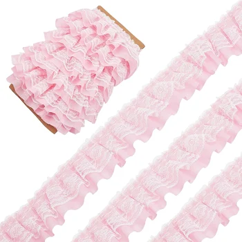 2 Yards Schwarz Weiß Rosa Gefalteter Wellen-Stickerei-Spitzenstoff-Besatz DIY Kleidung Tägliche Heimdekoration