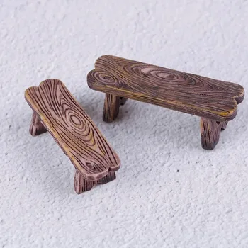Mini Holz Stuhl Hocker Fee Garten Miniaturen Dekor Paar Bank Action Figur DIY Puppe Häuser Zubehör (2 Stück)