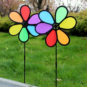 Bunte Regenbogen Dazy Flower Spinner Wind Windmühle Garten Hof Outdoor Dekor