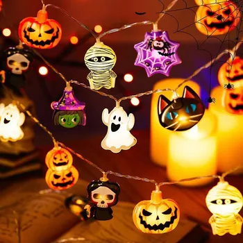 Halloween-Dekoration, LED-Lichterkette, Kürbis-Geist-Spinnennetz-Hängelampe, Laternen-Requisiten für Zuhause