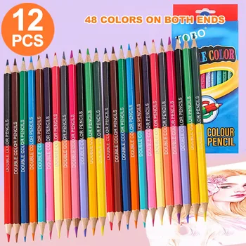 12 zweifarbige Stifte mit 24 Farben an beiden Enden, geeignet für Schulbedarf, Kunstbedarf, professionelle