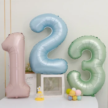 Mittelgroße blau-grün-rosa 32-Zoll-Zahlenfolienballons 0 1 2 3 4 5 6 7 8 9 Jahre Happy Birthday Ballons Deko