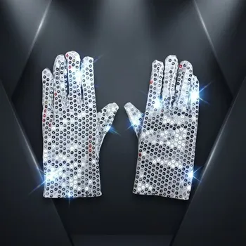 Michael Jackson Silberne Disco-Pailletten-Handschuhe, Extravagante Bühnen-Accessoires für Erwachsene
