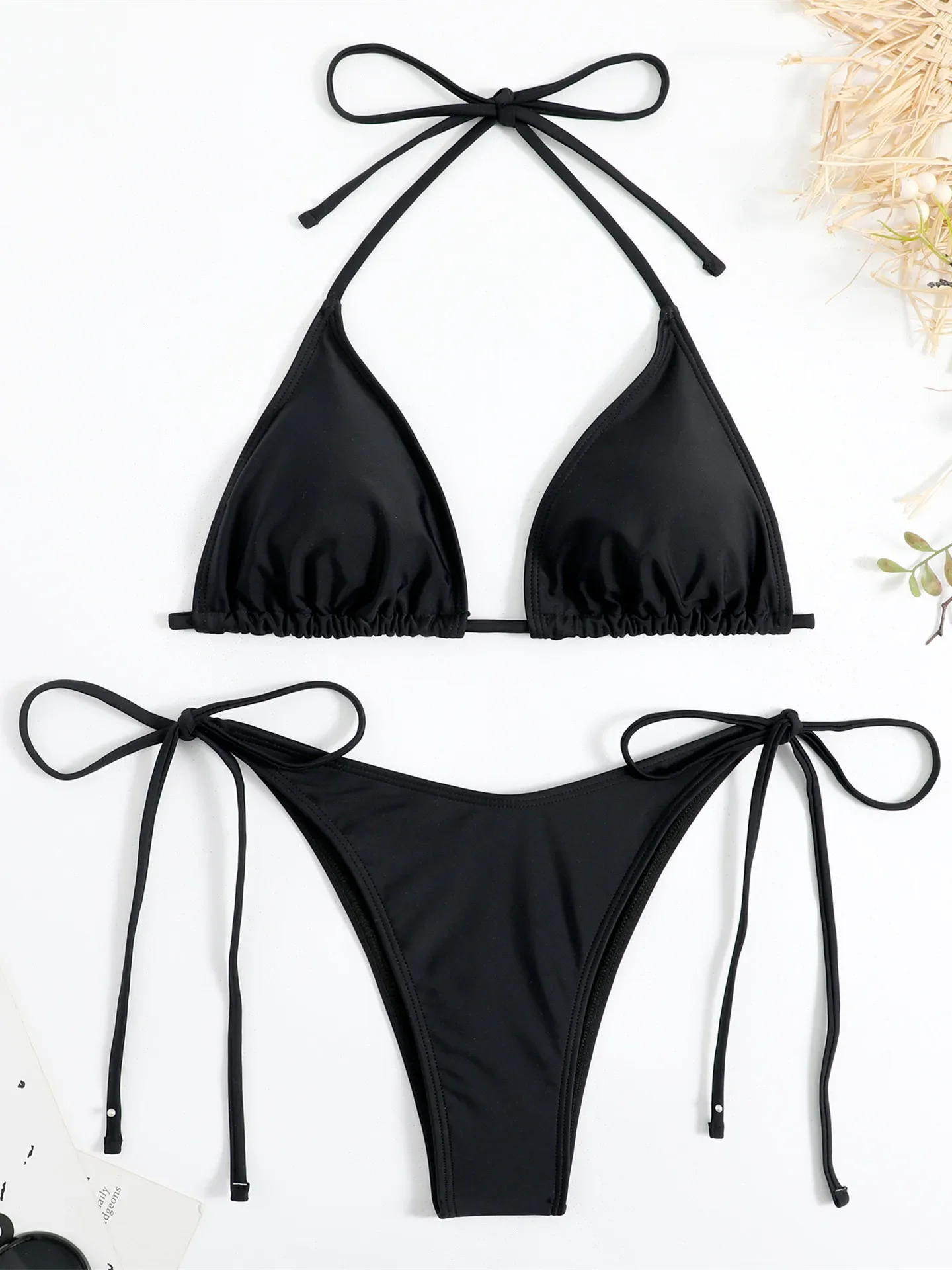 Sexy Brauner Bikini 2026 Damen Einfarbiger Roter Neckholder – Bild 6