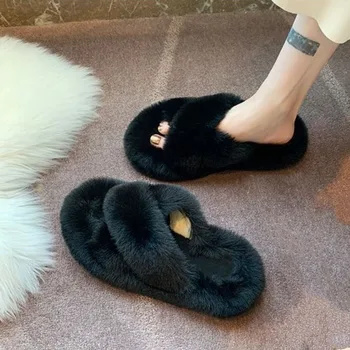 Schöne Rutschen Homewear Hausschuhe Open-toe Anti Slip Flache Plüsch Hausschuhe Schuhe Einfarbig Hausschuhe