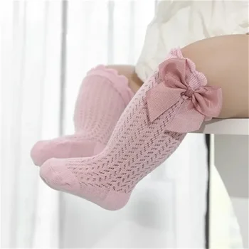 0-24Month Baby Mädchen Socken Kleinkind Bogen Baumwolle Sommer Mesh Spitze Baby Knie Socken Neugeborenen Baby