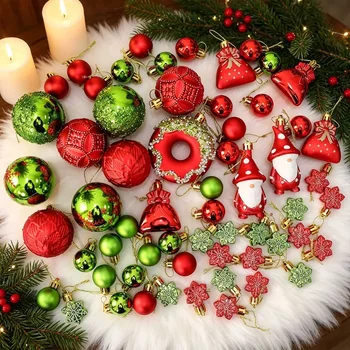 Weihnachtskugeln, neu, gemischte Formen, Weihnachtskugel-Set, bruchsichere Hängeornamente, Kugel, Donut, Gnom