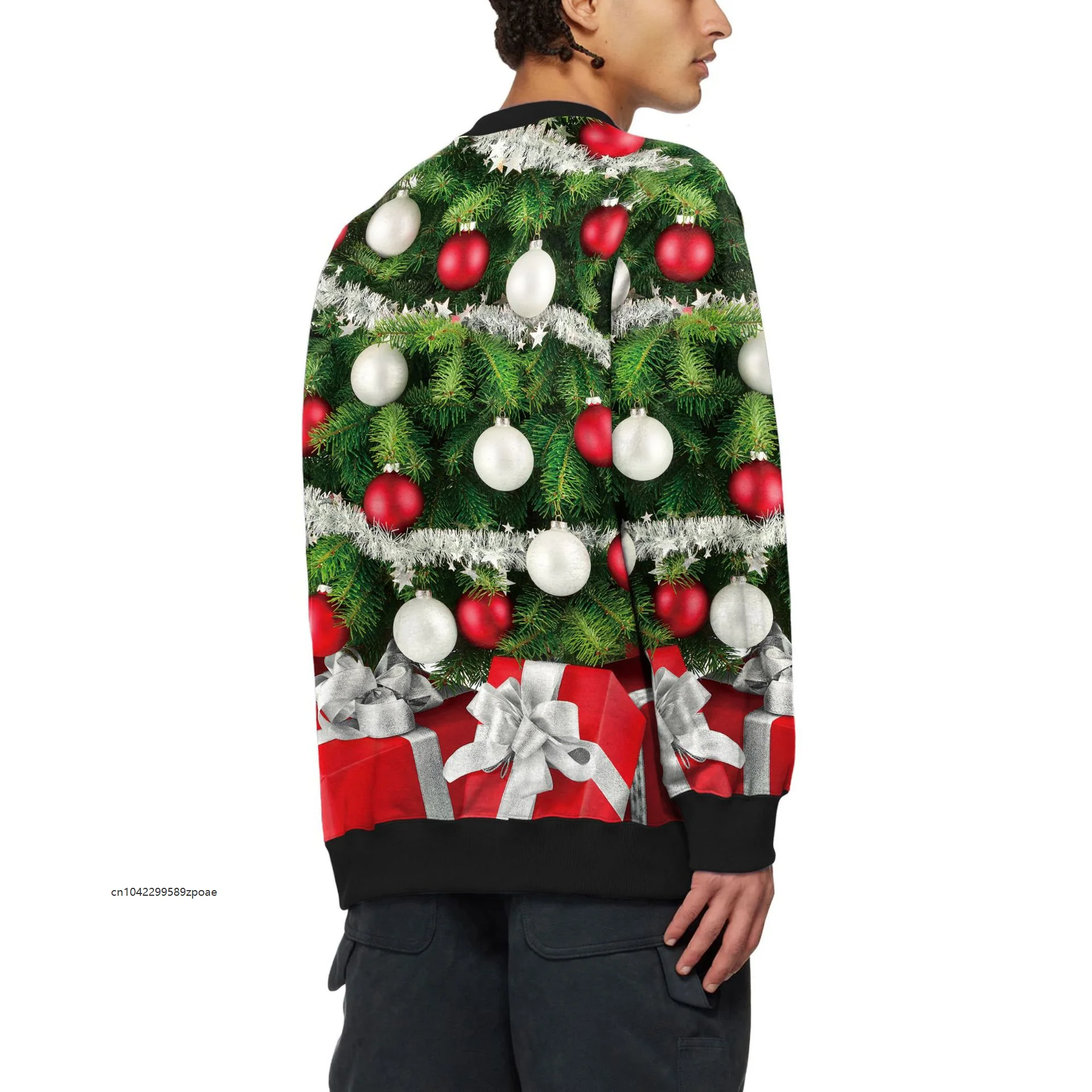 Weihnachtspullover Herbst-Weihnachtskleidung mit Hirschkopf – Bild 3