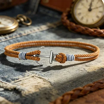 Männer Anker Seil Armband Nautische Handgemachte Geflochtene Dünne Schnur Armband Homme Outdoor Casual Segeln