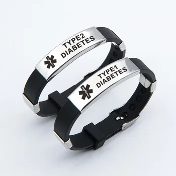 Edelstahl Gravierbare Medizinische Alarm Armbänder Diabetes Epilepsie Alzheimer Allergie Frauen Männer Silikon