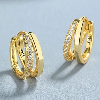 Edelstahl Gold Farbe Kreis Creolen für Frauen Einfache Kubikzircon Doppel Ring Ohrring Knorpel Piercing
