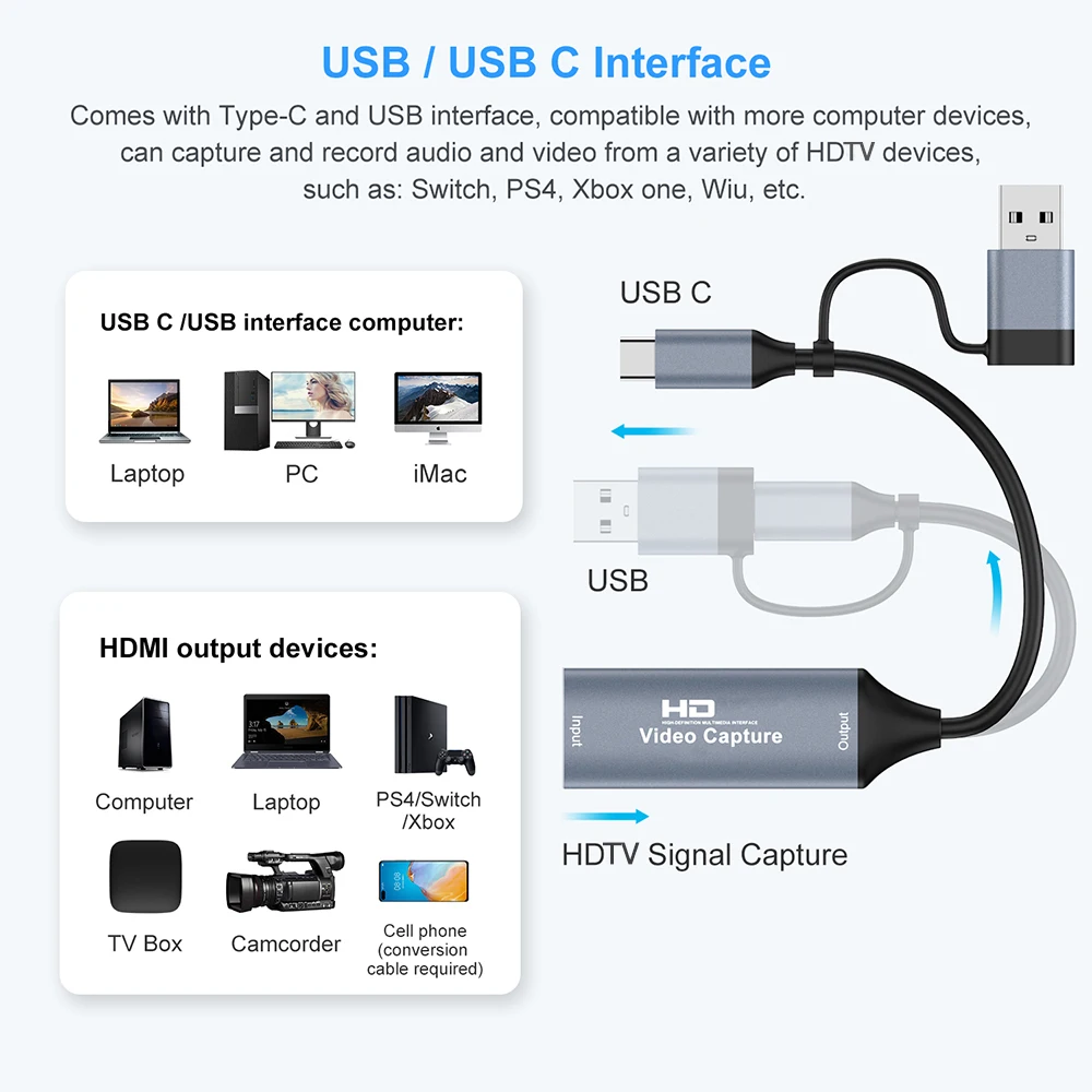 1080P Capture Card 4K HDMI-kompatibel zu USB-A/USB-C USB2.0 – Bild 5