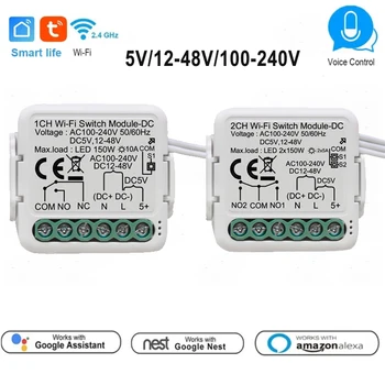 Tuya Smart Dry Contact Schaltermodul DC5V/12-48V AC110-240V DIY Breaker Relais Kompatibel mit Alexa Google